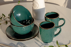 Тарелка десертная 19,7см LUCKY Точки металлическая кайма плоская зеленый керамика 000000000001211251