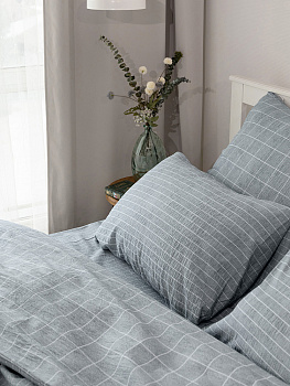 Комплект постельного бельяЕвроDE'NASTIA(пододеяльник200х220см простыня230х260см наволочки50x70см-2шт/70х70см-2шт)ИдиллияПолоска/КлеткаСерыйЖатыйХлопок 000000000001227513