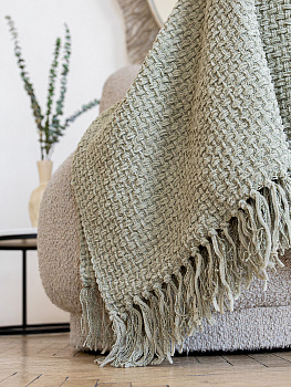 Плед 150x200см DE'NASTIA плетеный зеленый хлопок/шенилл 000000000001230286