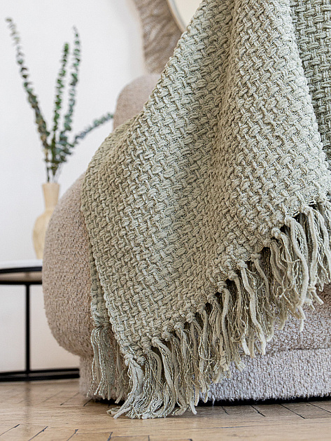 Плед 150x200см DE'NASTIA плетеный зеленый хлопок/шенилл 000000000001230286