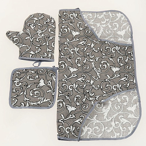 Набор для кухни рогожка 3 предмета ПОСУДА ЦЕНТР (фартук, рукавица, прихватки), Орнамент, ХЛОПОК 100%, PC05346 000000000001194461