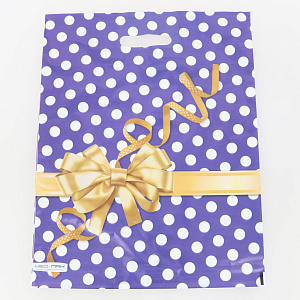 Пакет 38х47см Золотой бантик 60мкм вырубная усиленная ручка полиэтилен 000000000001212953