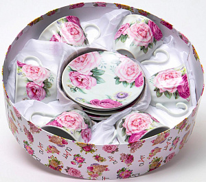 Набор чайный фарфор 12шт (6 чашек 220мл + 6 блюдец) подарочная упаковка Флора Пастель Olaff 124-01167 000000000001200546