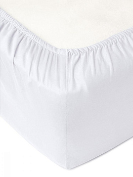 Проcтыня натяжная 200x200+25см DE'NASTIA белый 100%хб сатин C010876 000000000001204402