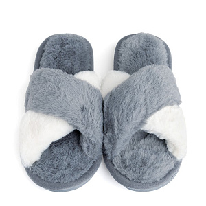 Туфли домашние-тапки р.38-39 LUCKY накрест серый/белый искусственный мех полиэстер 000000000001214533