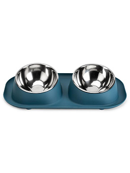 Миска для животных41х22х8,5смдвойная со съемными чашами mix ПП/нержавеющая сталь 000000000001229120