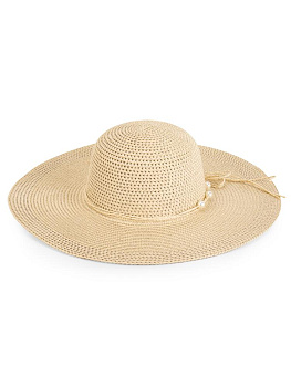 Шляпа 56-58см пляжная с широкими полями молочный полиэстер 000000000001227479