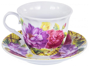 Набор чайный 4шт 2чашки фарфор 220мл/2блюдца Корзина подарочная упаковка Флора Olaff 124-01061 000000000001197822