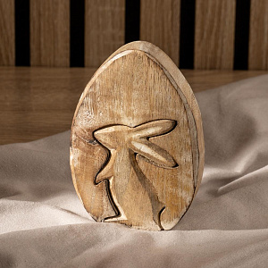 Декоративная фигурка 15x10x2,5см DE'NASTIA Зайка в яйце серый дерево манго 000000000001225945