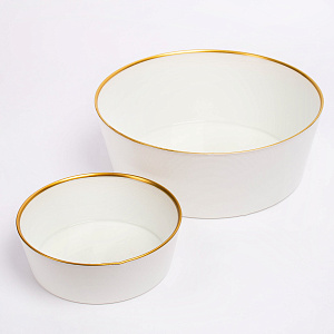 Салатник 13см GLASSCOM прямые бортики белое золото стекло 000000000001211813