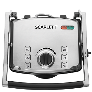 Гриль электрический Scarlett 2200Вт стальной корпус.Размер 33,4x34,9x12,6 см,вес 2,30кг,рабочая поверхность 30х25см,антипригарное покрытие SC-EG350M01 000000000001192827