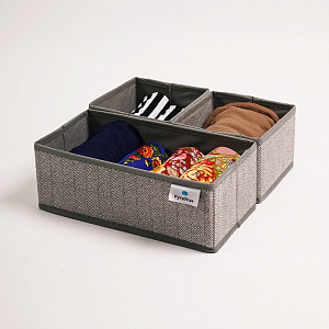 Набор органайзеров для хранения 3шт 28x14x10см РУТАУПАК без крышки серый ткань 000000000001211972