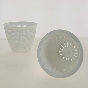 Кашпо со вставкой Ротанг 1,6л цвет Белый/Белый артикул КШ-6467 пластик 000000000001194625