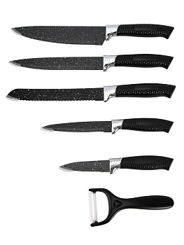 Набор ножей 6предметов(нож для хлеба18,5см, шеф-нож18см, нож для мяса18см, нож универсальный12,5см, нож для овощей8,5см,овощечистка) нержавеющая сталь 000000000001228525