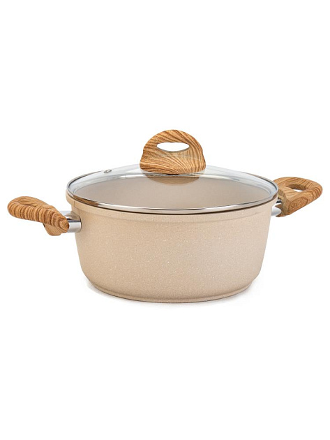 Кастрюля 3,3л CASTA Cream Marble стеклянная крышка с металлическим ободом антипригарное покрытие бакелитовая ручка бежевый жемчуг литой алюминий 000000000001229154