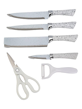 Набор ножей 6предметов(нож-измельчитель18,4см, шеф-нож17,5см, нож для мяса18,3см, нож для овощей8,4см, ножницы, овощечистка)нержавеющая  сталь/пластик 000000000001228526