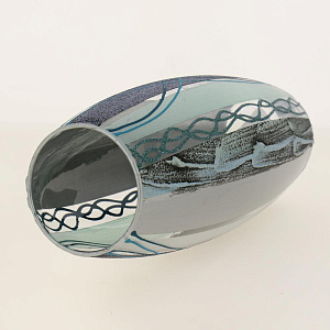 Ваза стеклянная с ручным рисунком, дизайн Danuta Kotova, бочка высотой 26 см, пескоструйное матирование. 7736/250/sh112/1 000000000001191017