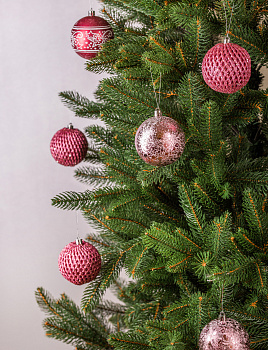 Набор новогодних шаров 12шт 8см розовый пластик 000000000001209028