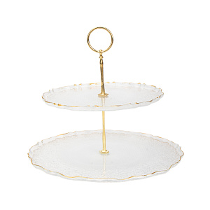 Этажерка-конфетница 28-21см GLASSCOM прозрачная с золотой обводкой стекло 000000000001219171