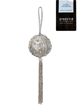 Декоративное украшение D7,5см DE'NASTIA Шар с кисточкой серебро бисер/ пластик 000000000001229677