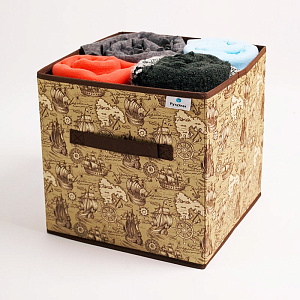 Коробка для хранения 30x30x30см РУТАУПАК МОРСКАЯ ИСТОРИЯ без крышки ручки ткань 000000000001211965