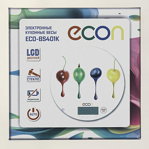 Весы кухонные, электронные, Функция "Вес Тары", Автоматическая установка нуля, отключение, Максимальный вес 5 кг, econ ECO-BS401K 000000000001192670