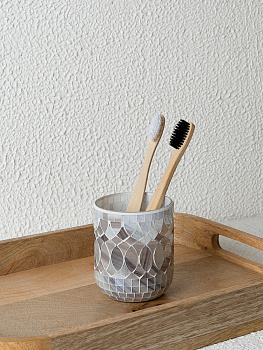 Стакан для зубных щеток 250мл 7,4x7,4x9см DE'NASTIA мозаика мрамор-серый графит стекло 000000000001229621