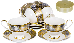 Набор чайный 12 предметов (чашка 230мл-6шт/блюдце-6шт) BALSFORD Саксония золото/серый подарочная упаковка фарфор 000000000001195499