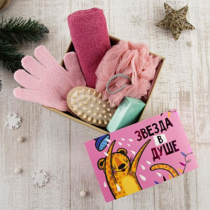 Набор подарочный "Звезда в душе" полотенце 30х60см и банные аксессуары (4 предмета) 5048159 000000000001202348