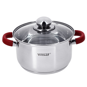 Кастрюля 2,1л VITESSE стеклянная крышка силиконовые ручки VS-9012-3 000000000001167288