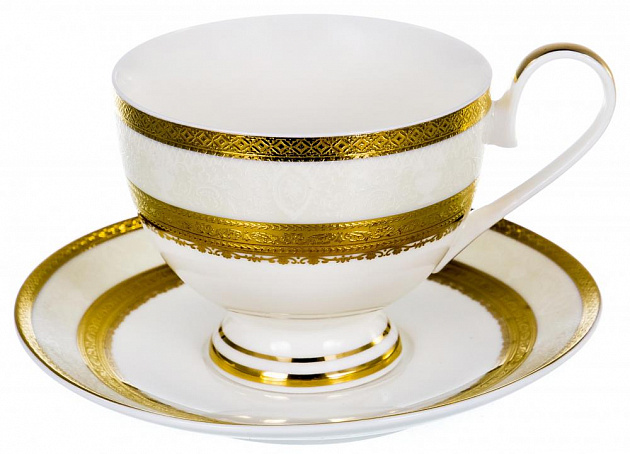 Чайная пара (чашка 230мл) BALSFORD Саксония золото/белый подарочная упаковка с бантом фарфор 000000000001193942