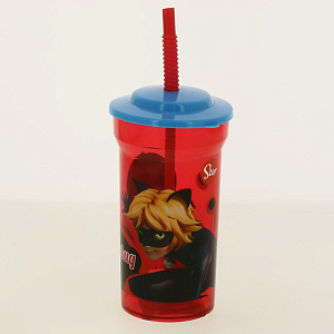 Стакан пластиковый 460мл с соломинкой и крышкой прозрачный Леди Баг Stor 271352/86908 000000000001193200