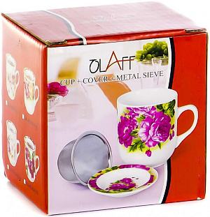 Кружка заварочная 350мл OLAFF металл сито подарочная упаковка фарфор 000000000001170835