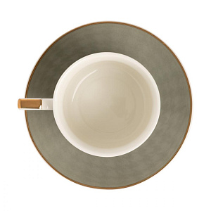 Пара чайная 220мл/блюдце DE'NASTIA Гусиная лапка белый/мятный фарфор 000000000001221007