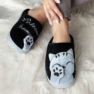 Туфли домашние-тапки р.36-37 LUCKY Коты черный/серый полиэстер 000000000001220265