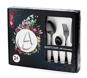 Набор столовых приборов 24предмета APOLLO genio Baguette Black(6ст вилок,6ст ложек,6 чайных ложек,6 столовых ножей).Материал: нержав 000000000001194473