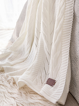 Плед 150х200см DE'NASTIA Коса молочный 100%акрил 000000000001212165