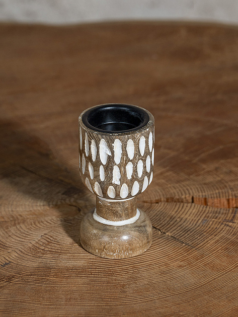 Подсвечник 6x6x10см DE'NASTIA бежевый/белый дерево манго 000000000001230456