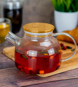 Чайник заварочный 900мл ND PLAY с бамбуковой крышкой стекло 000000000001212257