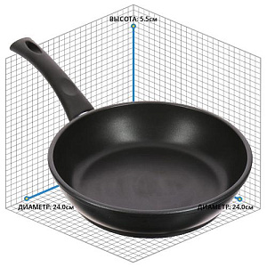Сковорода 24см НЕВА МЕТАЛЛ ПОСУДА Классическая Титан литой алюминий 000000000001141298
