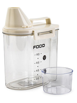 Контейнер для сыпучих продуктов/для кормов с дозатором 1л белый пластик_ST 000000000001228756