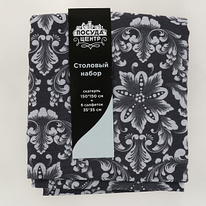 Набор для кухни рогожка 7 предметов ПОСУДА ЦЕНТР (скатерть 150х150см + 6 салфеток), Узоры, ХЛОПОК 100%, PC05344 000000000001194459