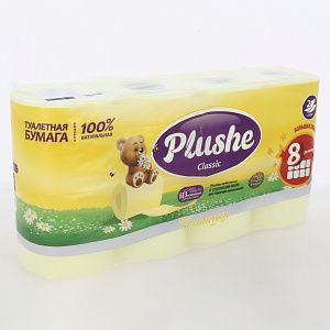 Бумага туалетеная 8шт 18м PLUSHE Classic Ромашка 2х слойная желтый 000000000001215216