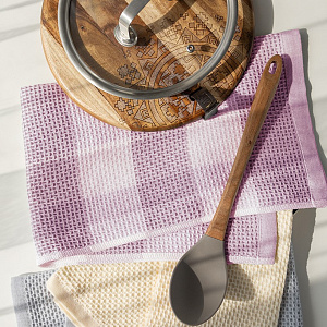 Полотенце кухонное 40x60см DE'NASTIA Вафля Клетка лавандовый хлопок 000000000001213585