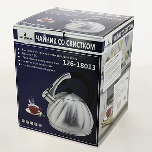 Чайник со свистком 3500мл GUTERWAHL нейлоновая ручка капсульное дно стенки корпуса 0,4мм дно 1,1мм подарочная упаковка нержавеющая сталь 126-18013 000000000001204051