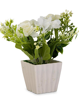 Цветок искусственный в кашпо Розы 19см белый пластик 000000000001225667