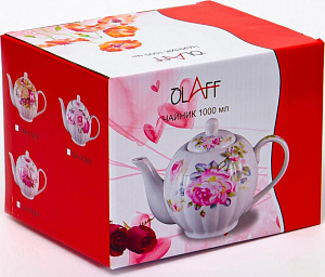 Чайник фарфор 1000мл подарочная упаковка Флора Акварель Olaff 124-01200 000000000001200550