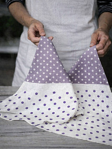 Полотенце кухонное 34x70см DE'NASTIA горох 330гр фиолетовый/белый махра/лён хлопок 000000000001230503