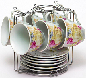 Набор чайный 12 предметов (чашка 220мл-6шт/блюдце-6шт) OLAFF Флора метеллический стенд подарочная упаковка фарфор 000000000001197831