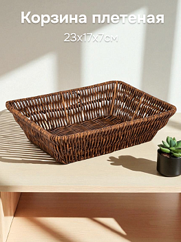 Корзина плетеная универсальная 23х17х7см прямоугольная коричневый полипропилен/жезезо 000000000001227669